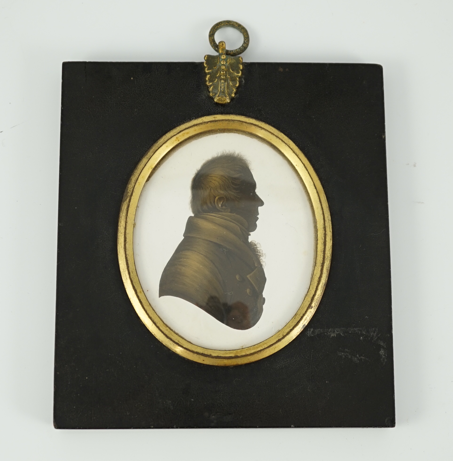John Miers (1756-1821), Silhouette of a gentleman, painted and bronzed plaster, 7.9 x 6.5cm.